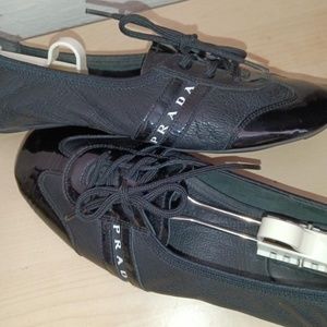 PRADA LACE UP SCRUNCHY FLATS